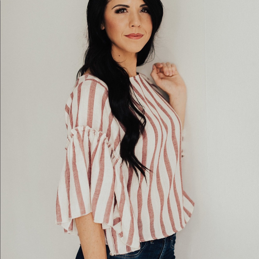 Rose Bell Sleeve Stripe Top